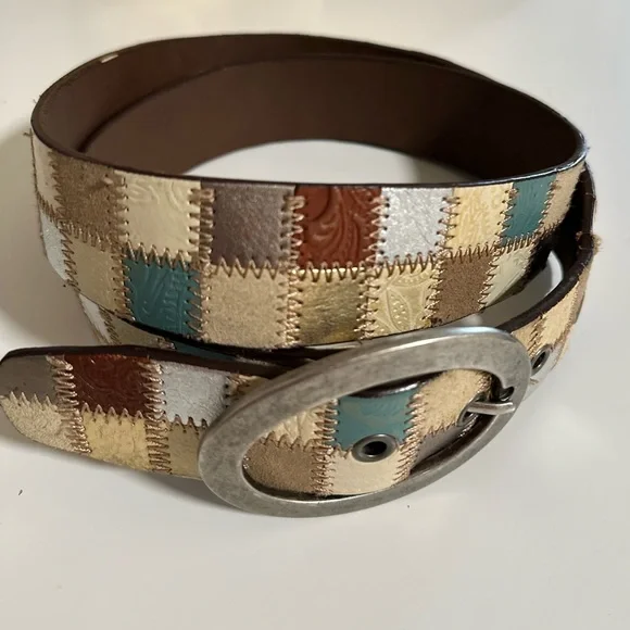 Vintage Fossil Multi-color Patchwork Genuine Leather Belt, Women's Size Large - Picture 2 of 7